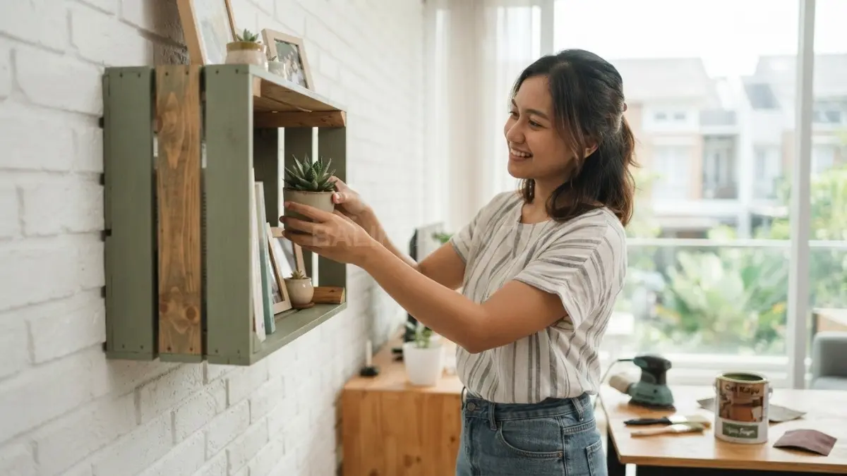 Kotak kayu bekas disulap menjadi rak mini fungsional yang estetik, praktis, dan ramah lingkungan (BTV/AI)
