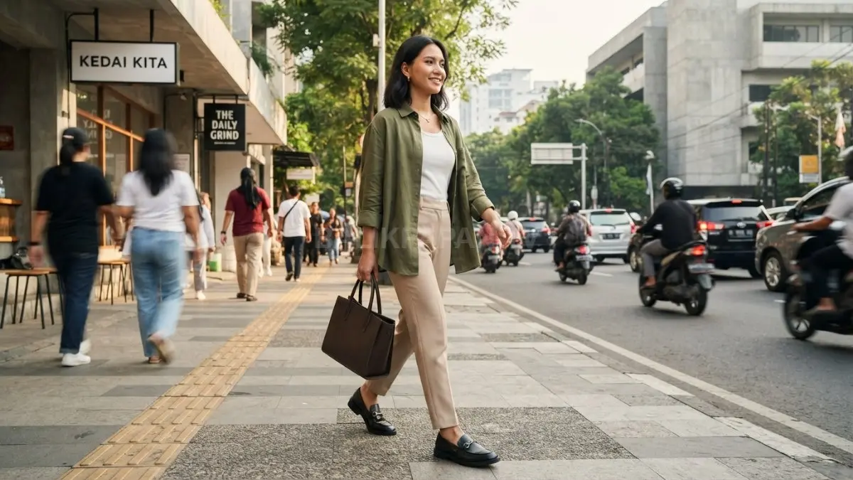 Loafers minimalis bikin outfit wanita terlihat elegan, modern, dan effortless untuk berbagai gaya sehari-hari (BTV/AI).
.
