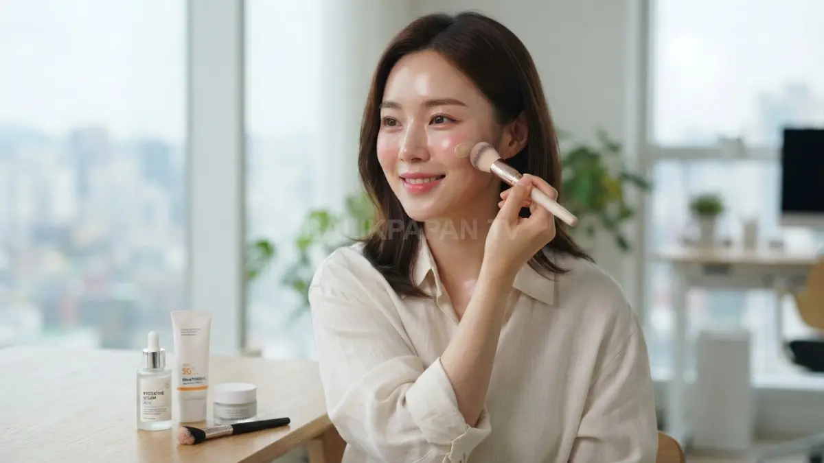 Pendekatan skin-first membuat makeup lebih ringan dengan kulit terawat, hidrasi, dan perlindungan matahari yang konsisten. (BTV/AI)