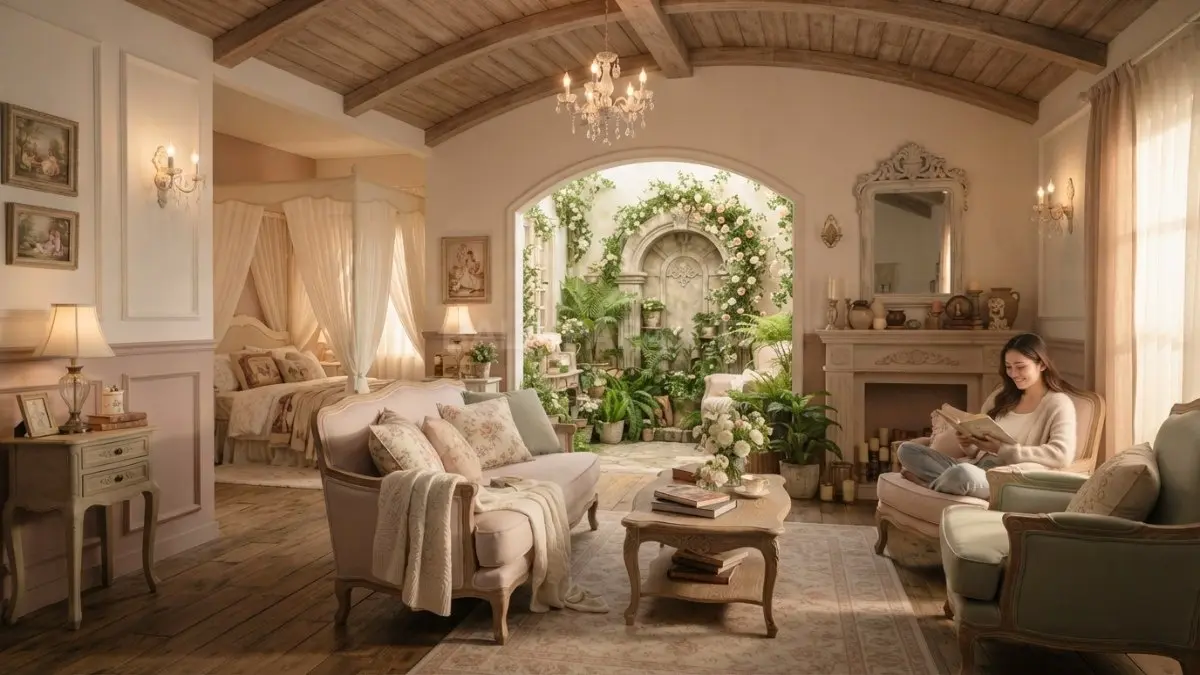 Rumah fairy tales memadukan pencahayaan hangat, furnitur klasik, warna lembut, dan dekorasi storybook yang memukau. (BTV/AI)