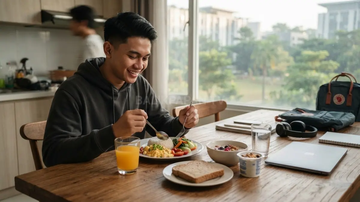 Sarapan tidak harus mahal atau membutuhkan waktu lama, dengan memilih kombinasi makanan beragam dan sesuai kebutuhan untuk menemani aktivitas pagi. (BTV/AI). 