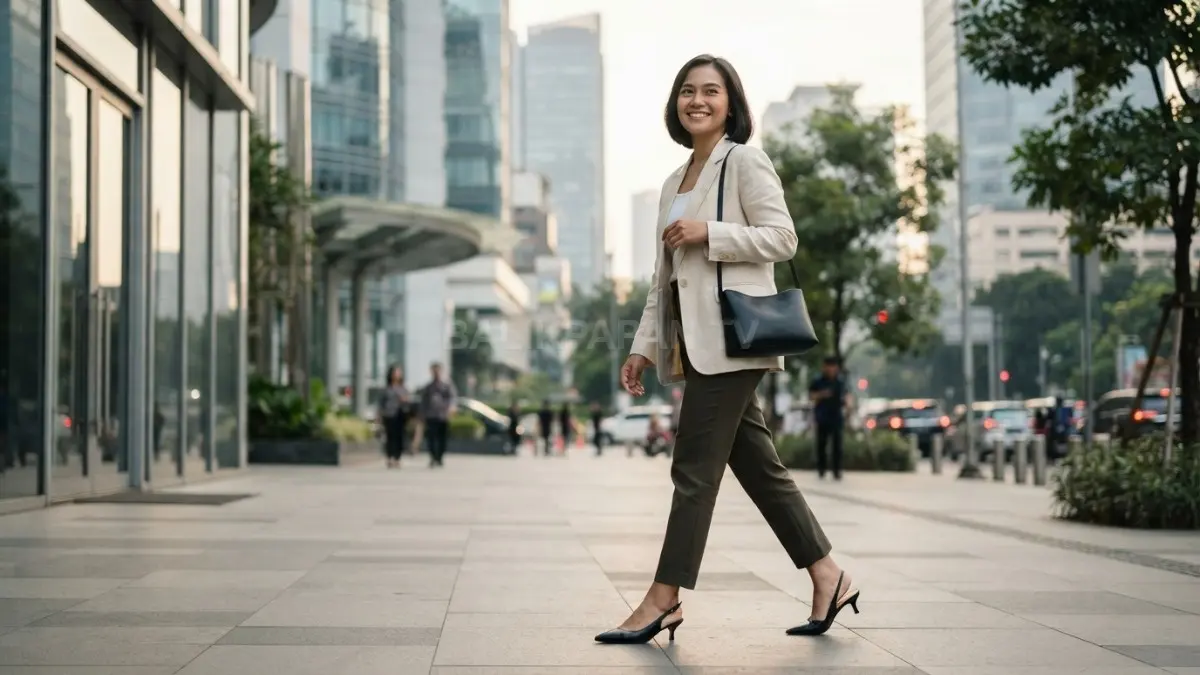 Slingback dan kitten heels menghadirkan gaya feminin, elegan, ringan, serta tetap nyaman untuk berbagai aktivitas (BTV/AI)

