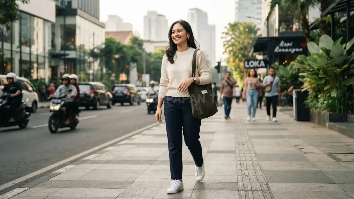 Sweater simpel dan celana straight menciptakan Korean style cozy yang effortless, minimalis, dan kekinian untuk Gen Z (BTV/AI).
