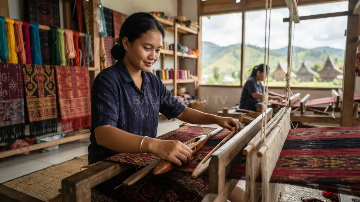 Ulos menjadi simbol budaya Batak yang kaya makna, tampil dengan motif indah, warna khas, serta nilai tradisi dan sosial yang kuat (BTV/AI)