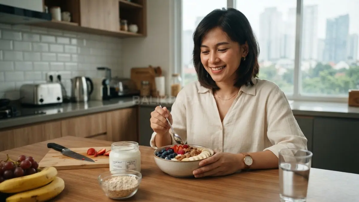 Yogurt dengan buah menjadi sarapan praktis, segar, dan mudah disiapkan tanpa banyak proses memasak (BTV/AI)
