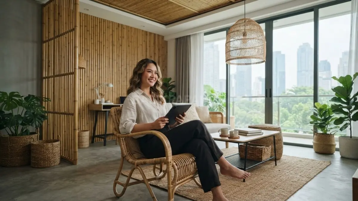Bambu dan rotan menghadirkan sentuhan natural yang ringan, hangat, dan estetik untuk interior rumah modern (BTV/AI)
