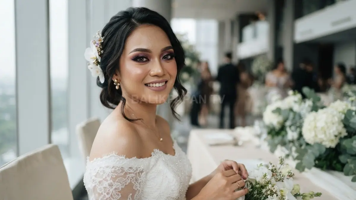 Bold eyes dengan eyeshadow warna berani dan sentuhan metalik membuat makeup pengantin tampil ekspresif, elegan, dan tetap personal (BTV/AI).

