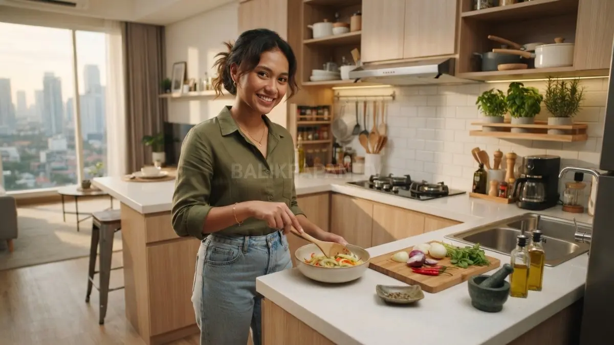 Enam inspirasi dapur kecil menghadirkan solusi tata ruang, penyimpanan, warna, pencahayaan, dan furnitur agar ruang tetap rapi, fungsional, serta estetik. (BTV/AI)