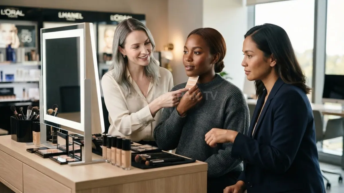 Kenali skin tone untuk menentukan pilihan warna makeup yang sesuai, sebelum mempertimbangkan undertone dan pencahayaan. (BTV/AI)
