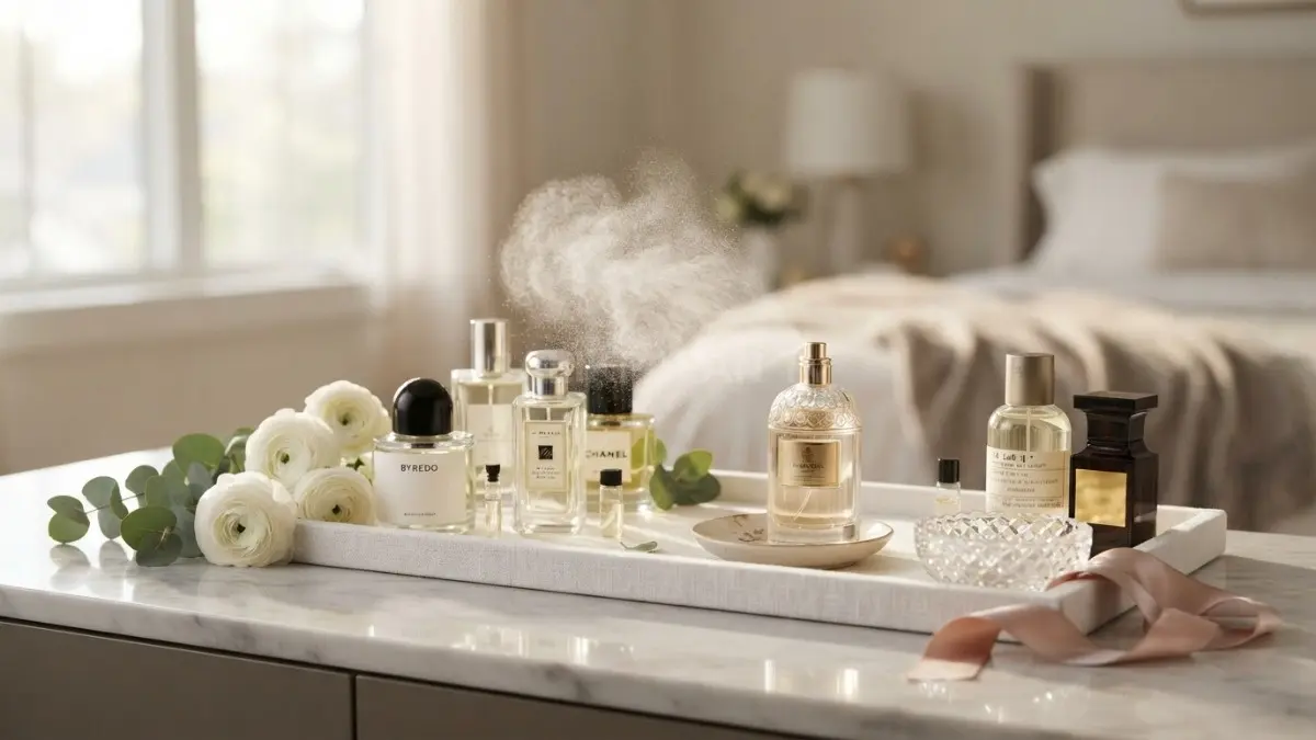 Koleksi parfum elegan tersusun estetik menghadirkan seni perfume layering yang mewah nan memikat. (BTV/Ai)