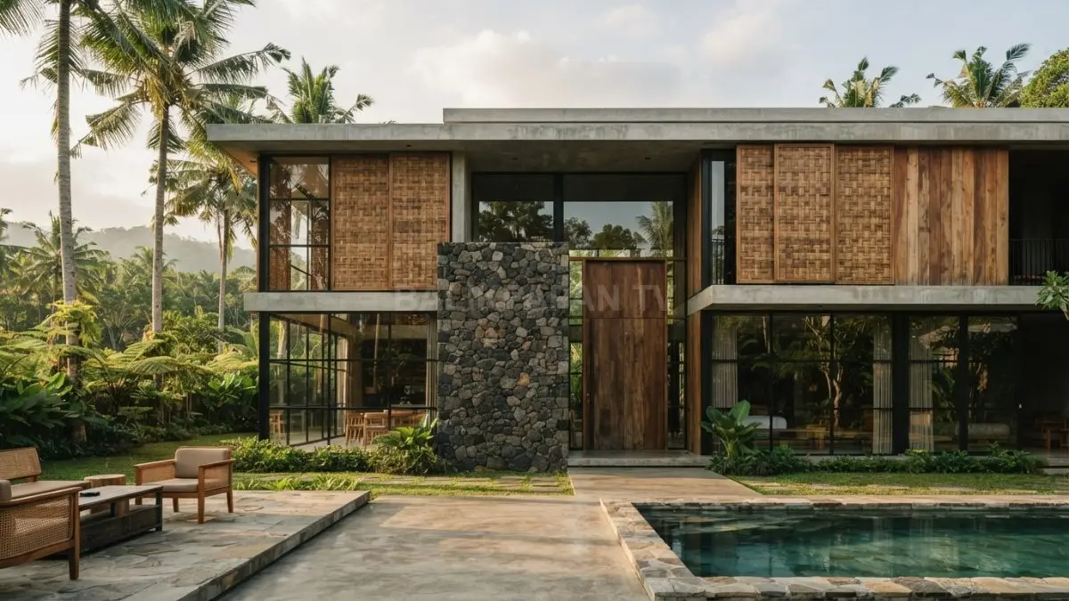 Material lokal seperti kayu, bambu, dan batu berpadu modern, menghadirkan karakter daerah yang tetap autentik dan harmonis. (BTV/AI)
