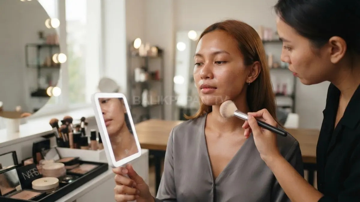 Memilih warna bedak yang menyatu dengan kulit membantu complexion tampak natural tanpa kontras berlebihan. (BTV/AI)