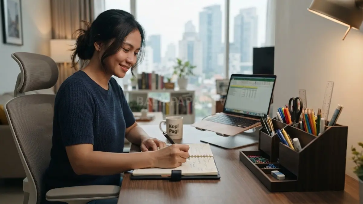 Organizer alat tulis membantu meja tetap rapi, hemat ruang, dan perlengkapan mudah ditemukan saat belajar. (BTV/AI)