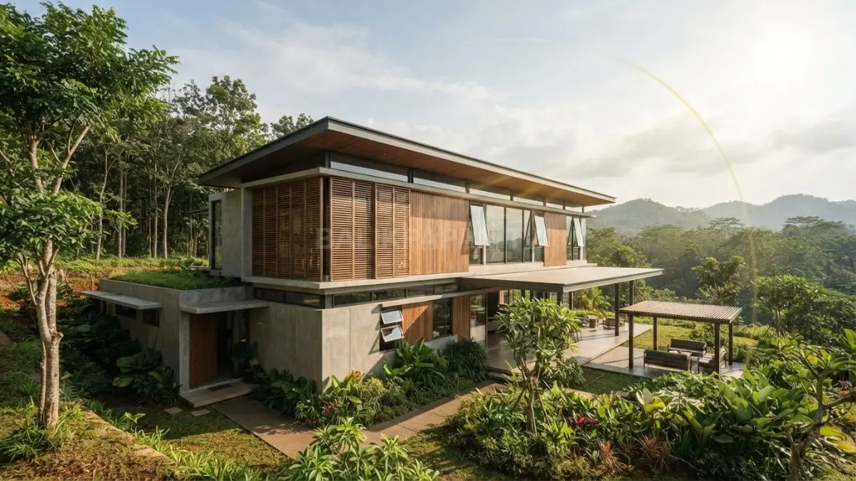 Orientasi rumah mengikuti matahari dan angin untuk mengurangi panas sekaligus mendukung sirkulasi udara alami. (BTV/AI)