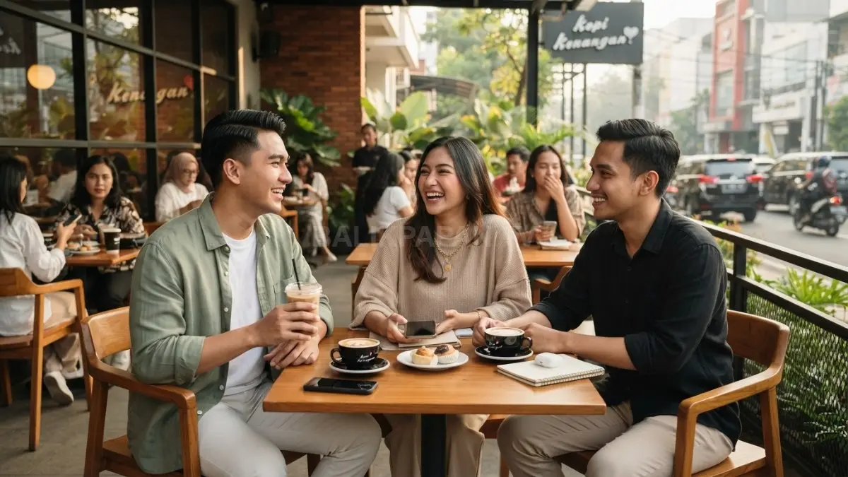 Outfit ngopi dan hangout nyaman, stylish, mudah dipadukan, serta cocok untuk berbagai suasana santai sehari-hari (BTV/AI).
