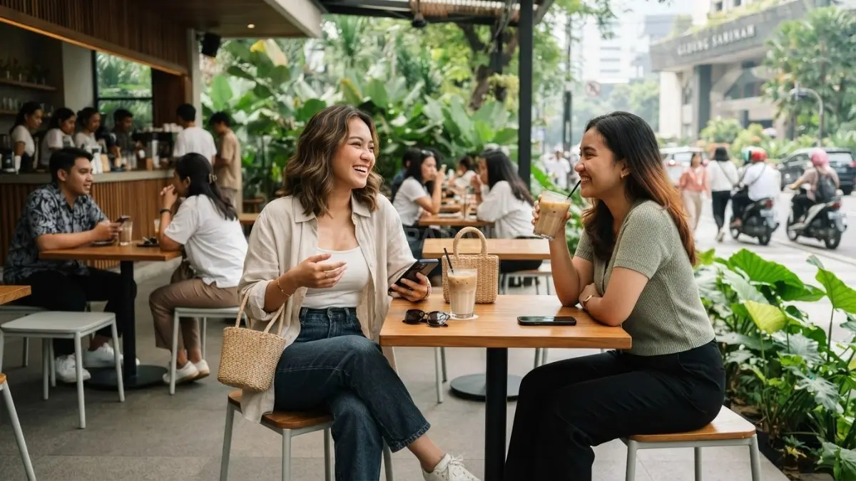 Sesuaikan outfit dengan lokasi hangout agar tetap nyaman, stylish, dan leluasa bergerak sepanjang aktivitas tanpa berlebihan (BTV/AI).
