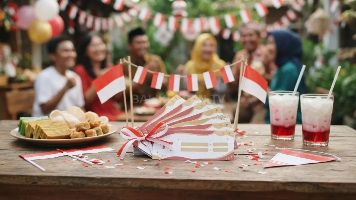 Deretan voucher jajan dan hiasan merah putih semarakkan suasana perayaan lomba kemerdekaan. (BTV/Ai)