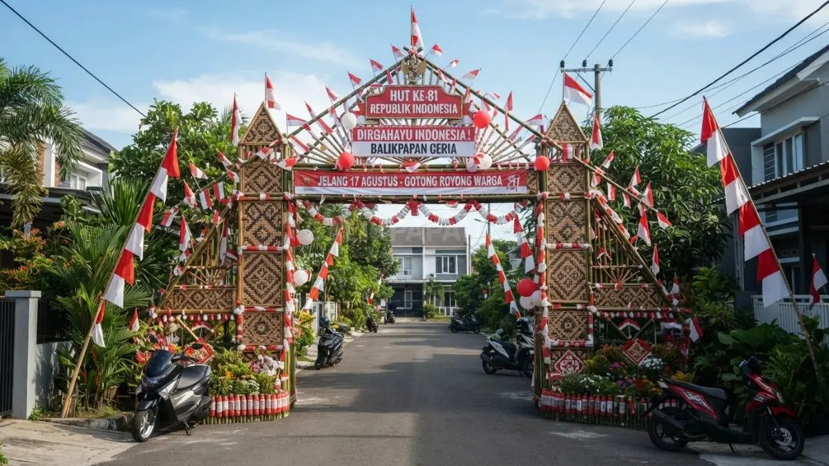 Ide menghias gapura 17 Agustus dengan konsep kreatif, sederhana, dan memanfaatkan bahan bekas. (BTV/AI)