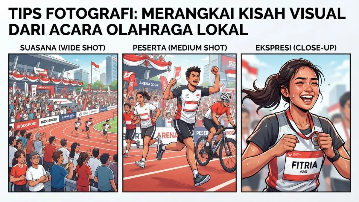 Ilustrasi peserta lomba lari beraksi penuh semangat, menampilkan suasana kompetisi olahraga yang dinamis dan energik (BTV/AI)