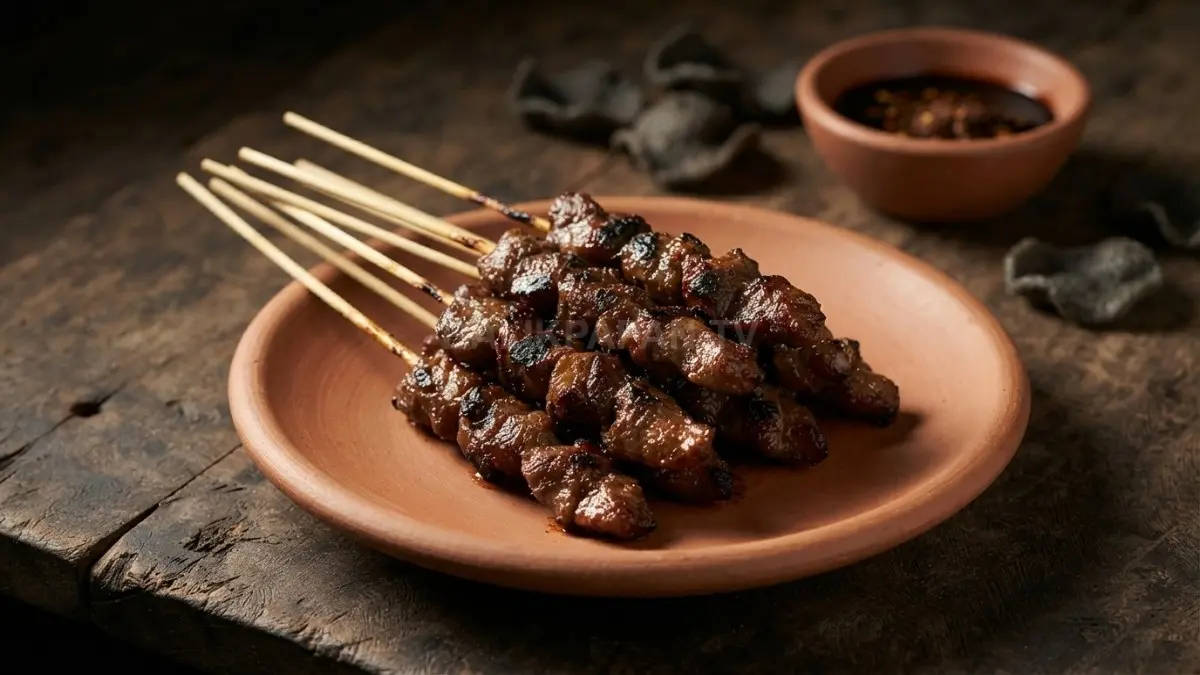 Kelezatan sate karang yang legendaris dengan bumbu kacang istimewa siap memanjakan lidah para pencinta kuliner. (BTV/Ai)