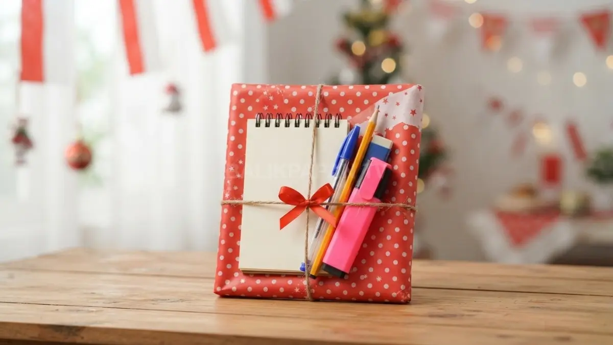 Paket alat tulis bernuansa merah putih tampil cantik sebagai hadiah lomba perayaan 17 Agustus. (BTV/Ai)