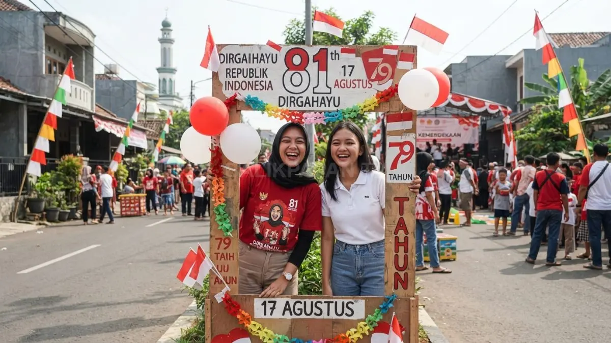Papan foto merah putih kreatif menjadi spot dokumentasi warga saat perayaan kemerdekaan yang semakin meriah (BTV/AI)
