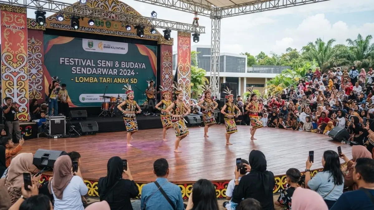 Enam kelompok tampil memeriahkan Tari Gantar Kreasi, sekaligus memperkuat pelestarian budaya Dayak Kutai Barat (BTV/AI).
