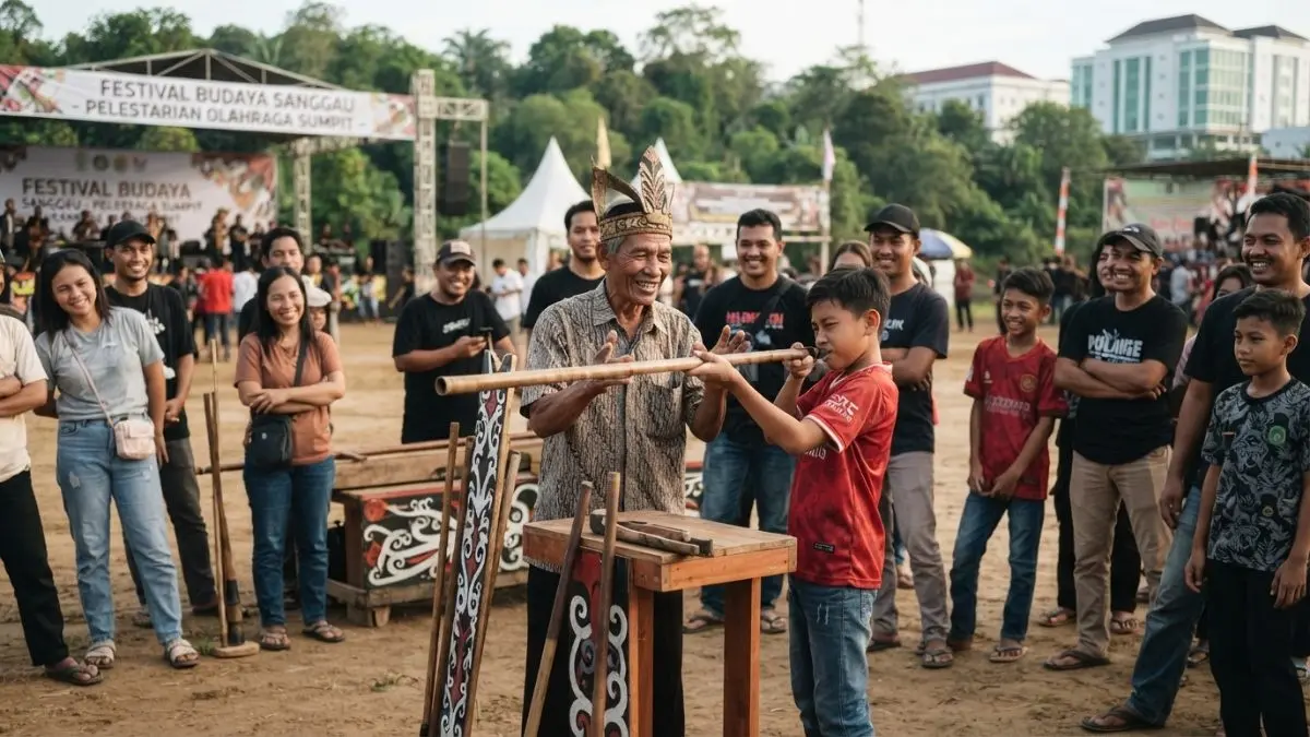 Kompetisi budaya mempertemukan generasi, menjaga pengetahuan tradisional tetap hidup, dan memperkuat warisan Dayak. (BTV/AI)
