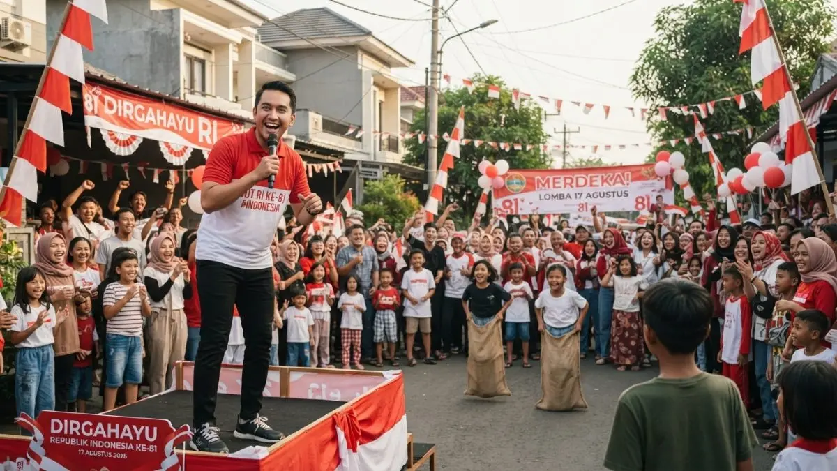 MC memandu lomba 17 Agustus 2026 di tengah suasana perayaan HUT ke-81 RI. (BTV/AI)