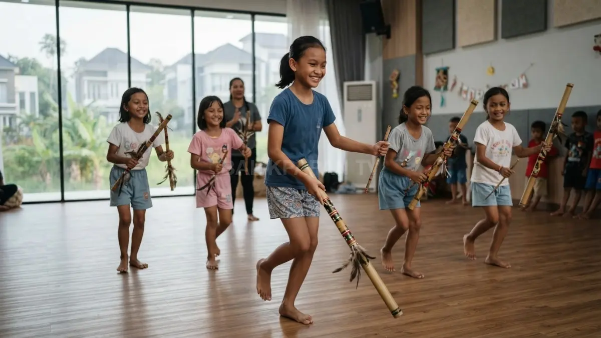 Tari Gantar menjadi warisan budaya yang mengajarkan anak mengenal identitas Dayak melalui gerakan, musik, properti, dan kebersamaan (BTV/AI)
