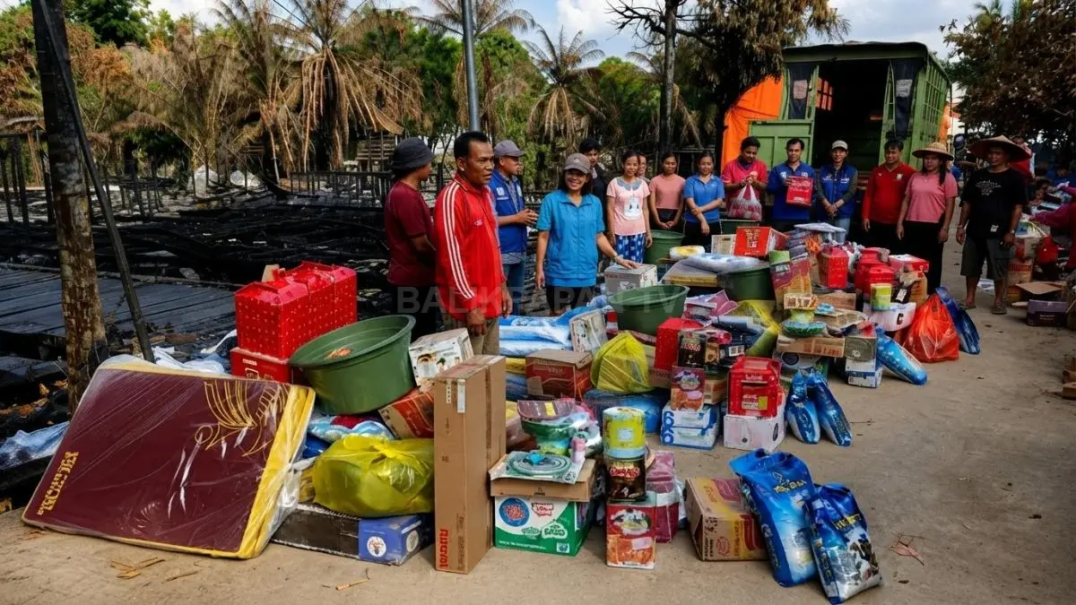 Proses distribusi bantuan pangan dan sandang kepada warga terdampak.