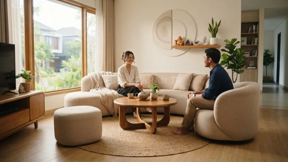 Furnitur bersudut tumpul dan bentuk melengkung menciptakan ruang lebih nyaman, ramah, serta harmonis. (BTV/AI)
