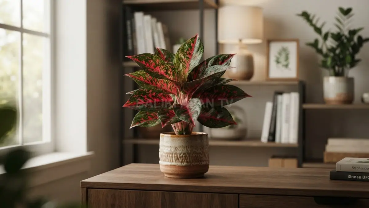 Aglaonema mempercantik ruangan dengan corak daun beragam, cocok ditempatkan di meja, kabinet, atau sudut rumah. (BTV/AI)
