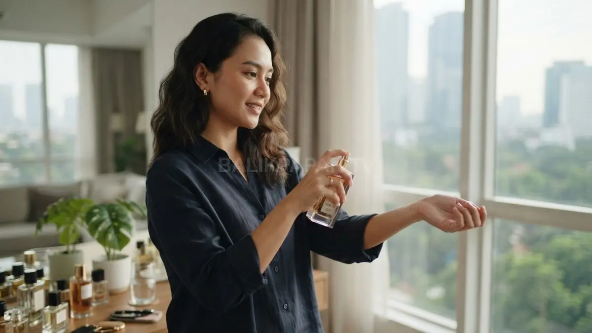 Atur jumlah semprotan agar aroma parfum harian terasa nyaman, tidak berlebihan, dan mengganggu sekitar (BTV/AI).
