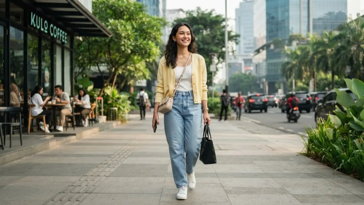 Butter Yellow memberi aksen lembut pada outfit minimalis, mudah dipadukan dengan warna netral, denim, cokelat, dan putih (BTV/AI)
