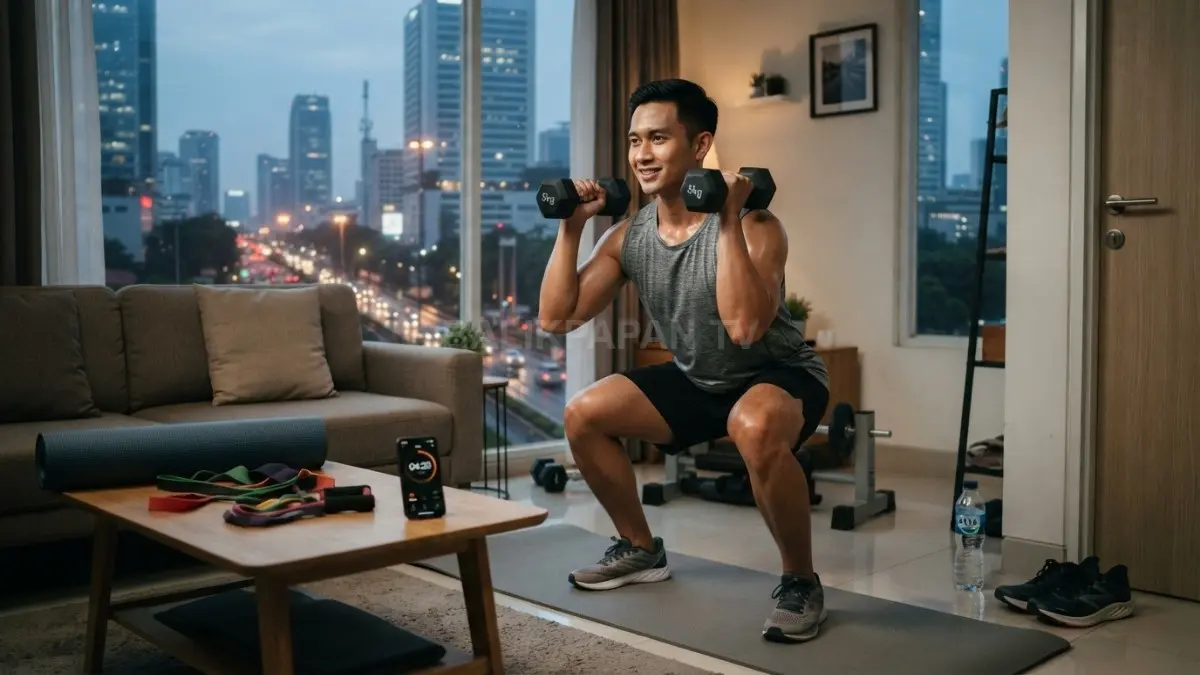 Enam olahraga rumahan praktis membantu orang sibuk tetap aktif tanpa membutuhkan banyak waktu atau peralatan. (BTV/AI)
