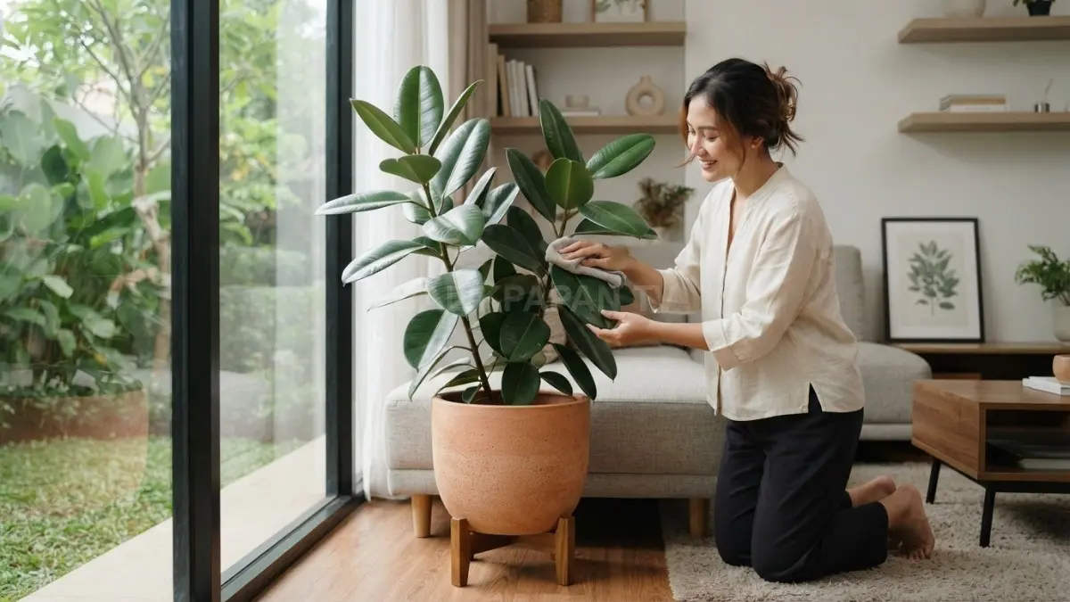 Karet Kebo memberi kesan elegan pada rumah minimalis dengan daun besar, mengilap, dan mudah dipadukan. (BTV/AI)
