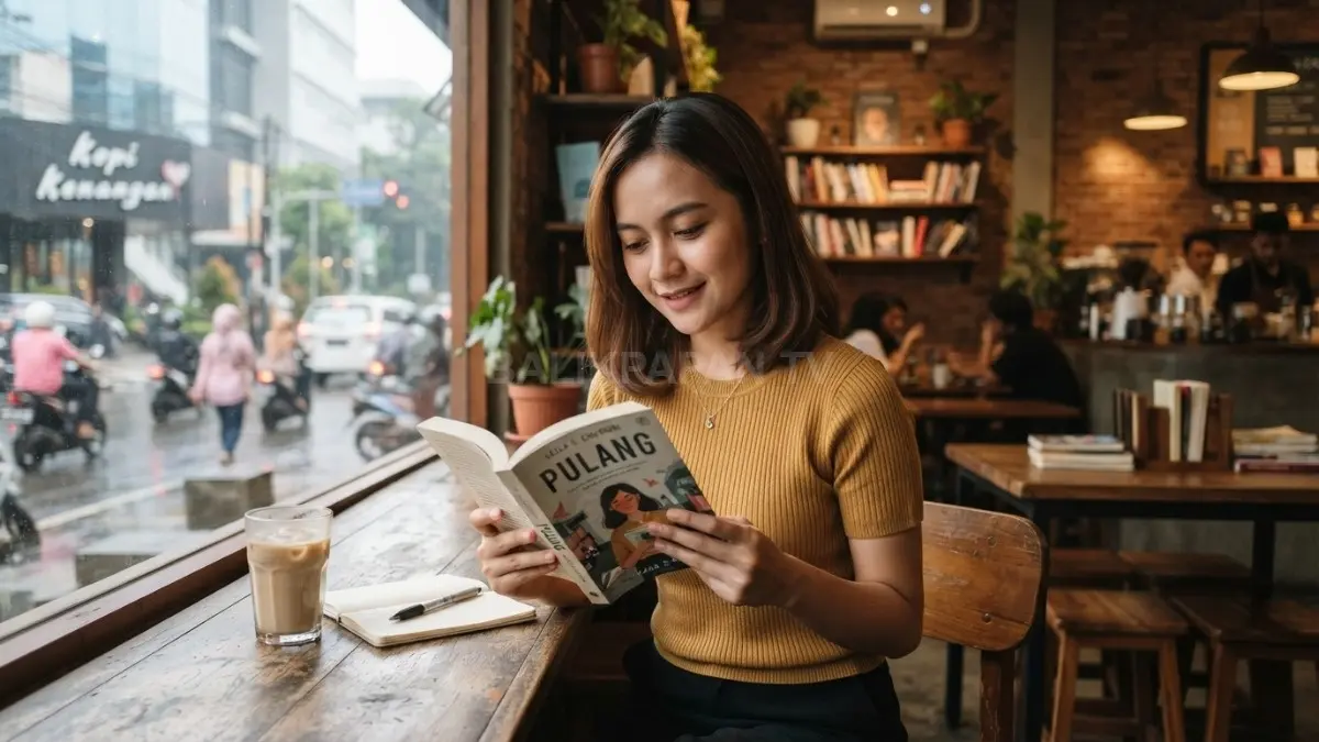 Membaca buku mengisi waktu luang sambil menambah wawasan, pilih bacaan ringan sesuai minat agar tetap menyenangkan dan konsisten (BTV/AI)
