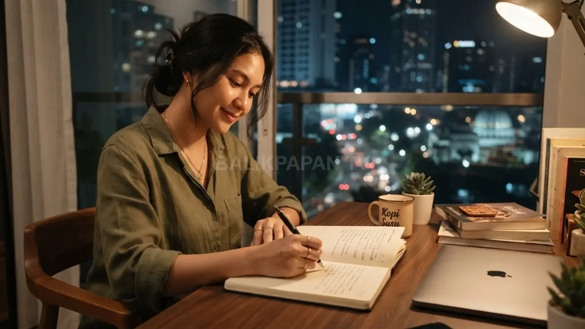 Menulis jurnal harian membantu mencatat aktivitas, ide, target, serta refleksi singkat agar rutinitas lebih terarah (BTV/AI)
