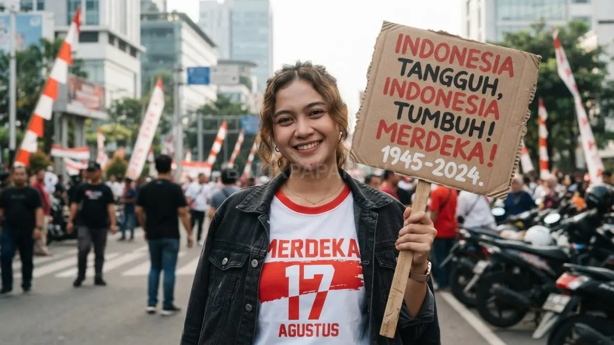 Papan tulisan kemerdekaan menjadi properti personal untuk mempercantik sudut foto 17 Agustus di rumah (BTV/AI)
