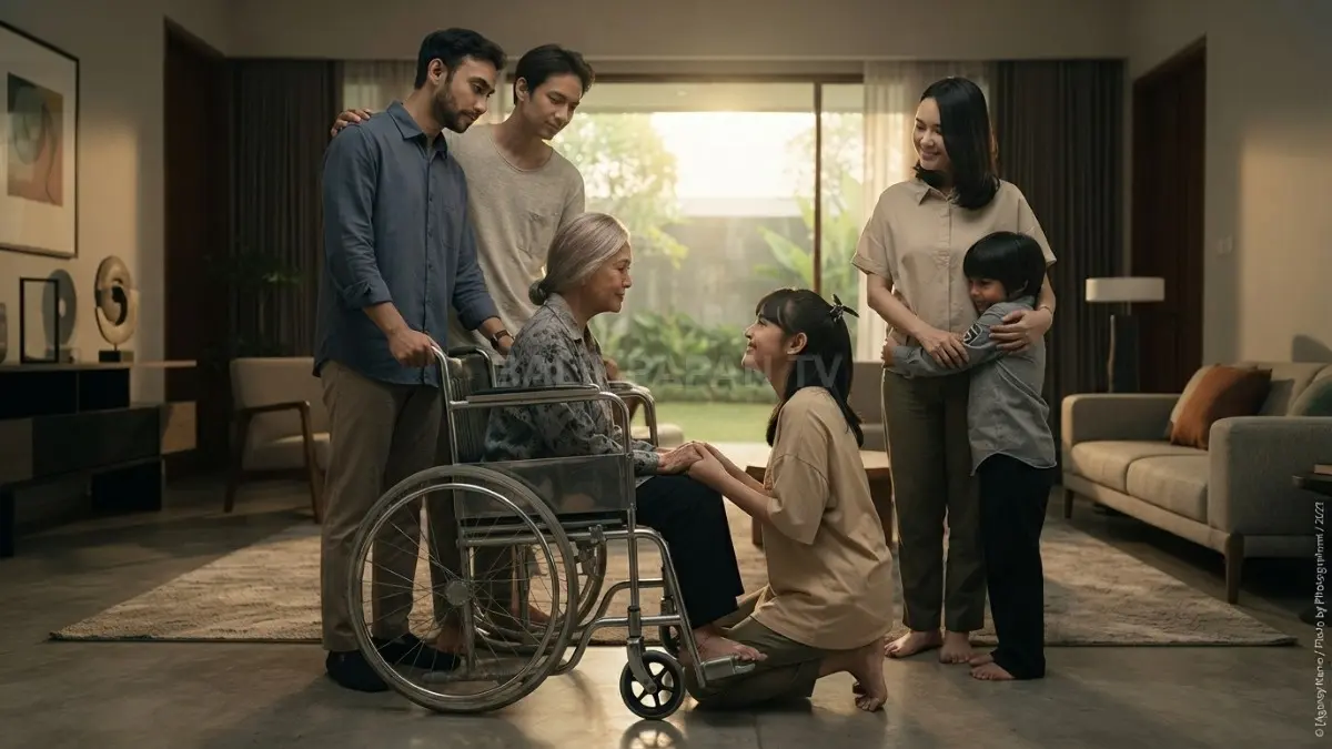 Para pemain Jangan Buang Ibu berkumpul menggambarkan kehangatan keluarga yang menjadi inti cerita film. (BTV/AI)