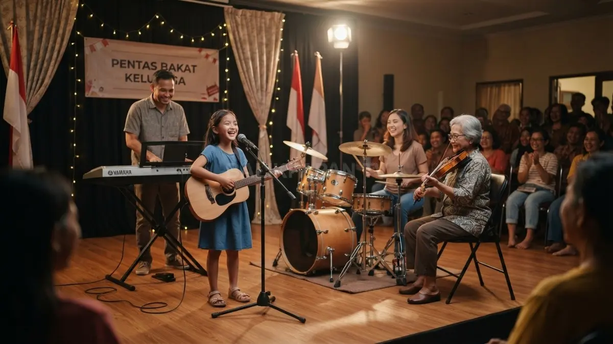 Pentas bakat keluarga menghadirkan ruang kreatif bagi warga untuk bernyanyi, berpuisi, bermusik, dan berkarya bersama. (BTV/AI)