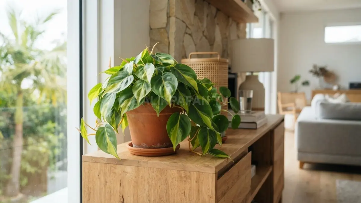 Philodendron menghadirkan nuansa tropis yang segar, hijau, dan menarik tanpa memenuhi seluruh lantai ruangan. (BTV/AI)