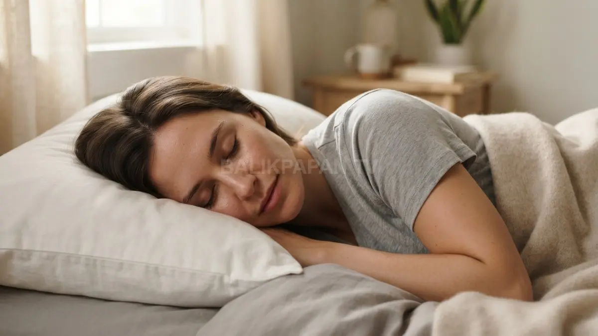 Posisi tidur menyamping yang nyaman dan tenang membantu menjaga kualitas istirahat malam secara optimal. (BTV/Ai)