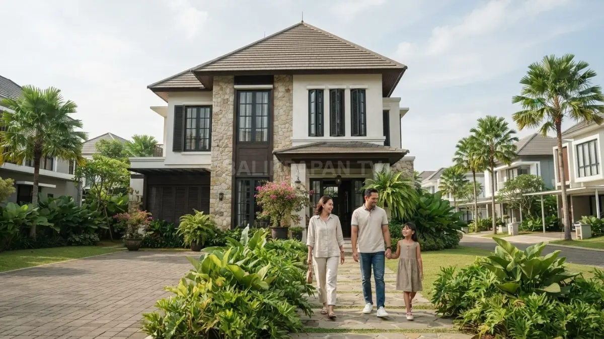 Rumah French Country memadukan fasad klasik, atap miring, jendela tinggi, material alami, dan nuansa pedesaan elegan. (BTV/AI)