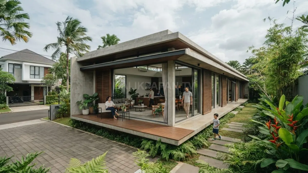 Rumah memanjang membantu memaksimalkan bukaan agar sirkulasi udara lebih optimal sepanjang ruang. (BTV/AI)
