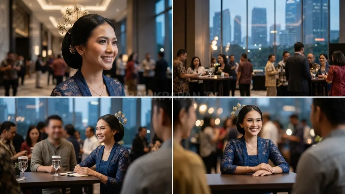 Sanggul modern berpadu aksesori tradisional menciptakan penampilan elegan yang tetap mempertahankan karakter budaya khas. (BTV/AI)
