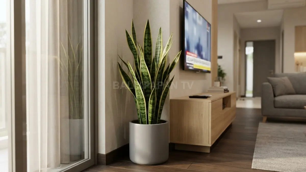 Sansevieria memiliki daun tegak, mudah dirawat, dan cocok menghiasi sudut rumah minimalis. (BTV/AI)

