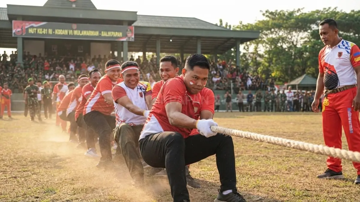 Semarak lomba HUT ke-81 RI di Makodam VI/Mulawarman Balikpapan memperkuat kebersamaan peserta. (BTV/AI)