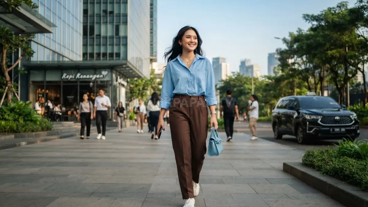 Sky blue menghadirkan kesan segar pada outfit minimalis, mudah dipadukan dengan warna netral untuk keseharian. (BTV/AI)
